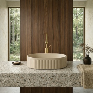 Lavoar ceramic cu caneluri Veldman Verona 58 Bej Mat - Img 3