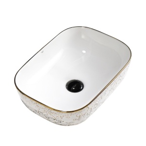 Lavoar ceramic dreptunghiular alb cu detalii florale aurii Milo White Gloss 45 x 32 cm - Img 2