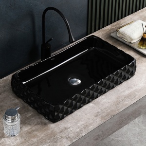 Lavoar ceramic dreptunghiular cu caneluri si montaj pe blat Pearl Black 60 x 34 cm - Img 7