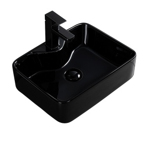 Lavoar ceramic dreptunghiular cu montaj pe blat Elise Black Gloss 48 x 37 cm - Img 6