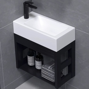 Lavoar ceramic dreptunghiular cu montaj pe blat Lucy White Gloss 46 x 25 cm - Img 8
