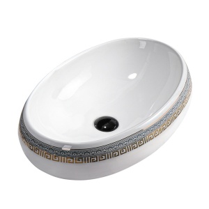 Lavoar ceramic oval alb cu decoratiune aurie Cari 60 x 40 cm - Img 3