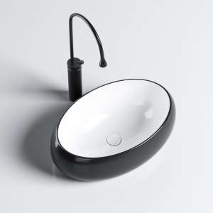 Lavoar ceramic oval cu interior alb si exterior negru si montaj pe blat Cari 50 x 31 cm - Img 3
