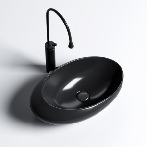 Lavoar ceramic oval cu montaj pe blat Emma Black Gloss 49 x 31 cm - Img 3