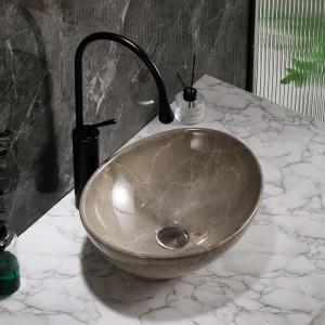 Lavoar ceramic oval cu montaj pe blat Lumo Beige Gloss 33 x 45 cm - Img 14