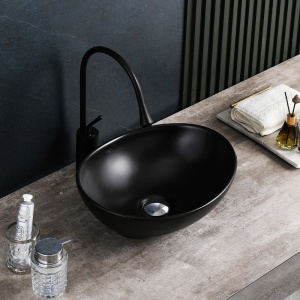 Lavoar ceramic oval cu montaj pe blat Lumo Black Matt 40 x 35 cm - Img 7