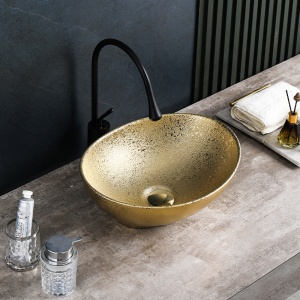 Lavoar ceramic oval cu montaj pe blat si structura aurita Lumo 40 x 33 cm - Img 4