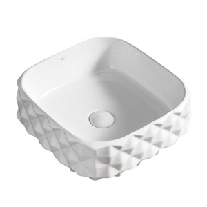 Lavoar ceramic patrat cu decoratii exterioare si montaj pe blat Pearl White 40 x 40 cm