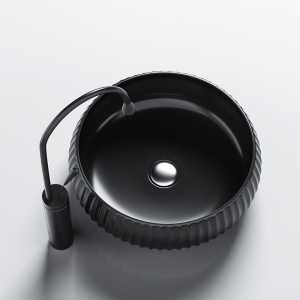 Lavoar ceramic rotund cu caneluri si montaj pe blat Naomi Black Gloss 40 x 15 cm - Img 5