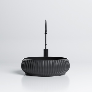 Lavoar ceramic rotund cu caneluri si montaj pe blat Naomi Black Matt 40 x 15 cm - Img 4