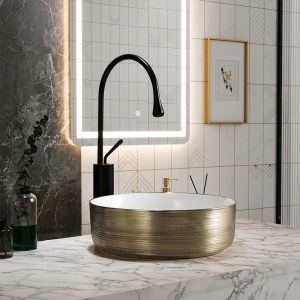 Lavoar ceramic rotund cu interior alb si exterior auriu si montaj pe blat Lava 36 x 12 cm - Img 6