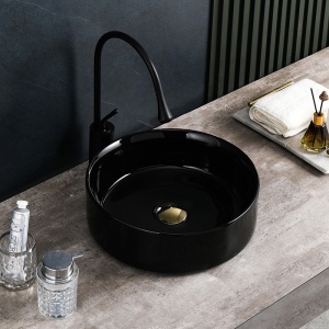 Lavoar ceramic rotund cu montaj pe blat Lava Black Gloss 36 x 12 cm - Img 6