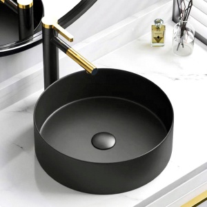 Lavoar ceramic rotund cu montaj pe blat Lava Black Matt 36 x 36 cm - Img 2