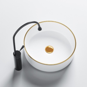 Lavoar ceramic rotund cu montaj pe blat Lava White Gloss 36 x 12 cm - Img 5