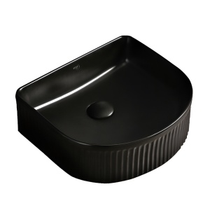 Lavoar ceramic semirotund cu caneluri si montaj pe blat Fino Black Matt 40 x 34 cm