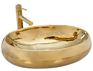 Lavoar De Blat REA MELANIA GOLD, Dimensiuni 60 X 40.5 X 14.5 Cm, Design Deosebit, Forma Ovala, Ceramica Sanitara, Auriu - Img 1