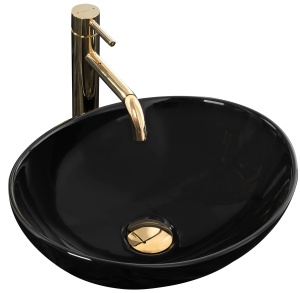 Lavoar De Blat REA SOFIA, Dimensiuni 41 X 34.5 X 15 Cm, Montaj Pe Blat, Design Deosebit, Forma Ovala, Ceramica Sanitara, Negru - Img 1