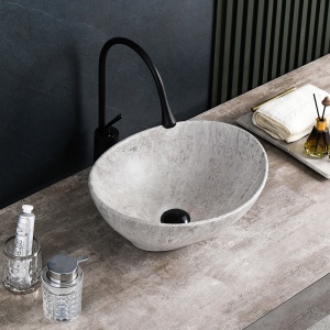 Lavoar oval cu fixare pe blat, din ceramica, Lumo Grey matt 40 x 33 cm - Img 11