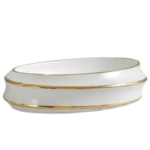 Lavoar oval cu montaj pe blat Yoko, alb cu rame aurii lucioase 60 x 40 cm - Img 9