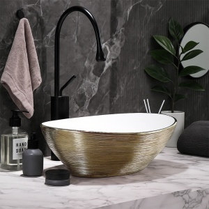 Lavoar oval cu montare pe blat culoare auriu periat Lumo 33 x 40 cm - Img 2
