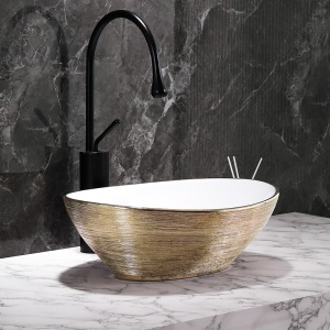 Lavoar oval cu montare pe blat culoare auriu periat Lumo 33 x 40 cm - Img 12