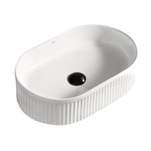 Lavoar oval din ceramica cu caneluri si montaj pe blat Elix White Gloss 49 x 31 cm - Img 8