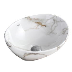 Lavoar oval din ceramica cu fixare pe blat Lumo White Gloss 40 x 33 cm - Img 3