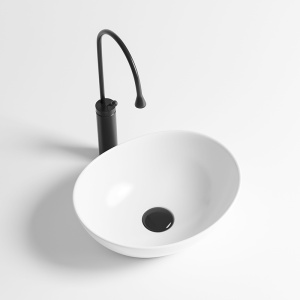 Lavoar oval din ceramica cu fixare pe blat Lumo White Gloss 40 x 33 cm - Img 3