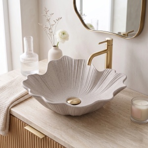 Lavoar pe blat ceramic Rea Flower Beige, design vintage floral