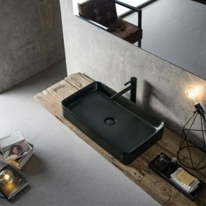 Lavoar pe blat Fluminia My Black Square negru mat 67,5 cm - Img 2