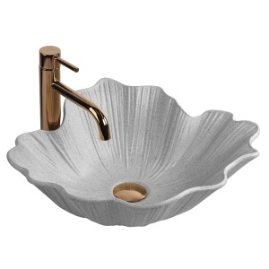 Lavoar pe Blat Rea Flower Grey din Piatra Artificiala Compozit, Forma Florala, Gri