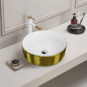 Lavoar pe blat rotund cu interior alb si exterior auriu periat Spectrum Rosina brushed Gold - Img 2