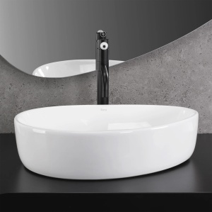 Lavoar pentru blat oval asimetric cu finisaj lucios VANILA alb - Img 4