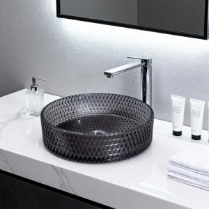Lavoar rotund din sticla frezata cu montaj pe blat Brillant Black Gloss 40 x 12 cm - Img 6