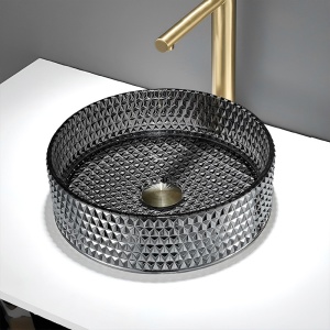Lavoar rotund din sticla frezata cu montaj pe blat Brillant Black Platinium Gloss 40 x 12 cm - Img 2