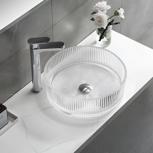 Lavoar rotund din sticla transparenta si frezata cu montaj pe blat Brillant 40 x 12 cm - Img 2