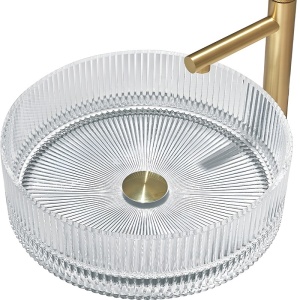 Lavoar rotund din sticla transparenta si frezata cu montaj pe blat Brillant 40 x 12 cm - Img 12