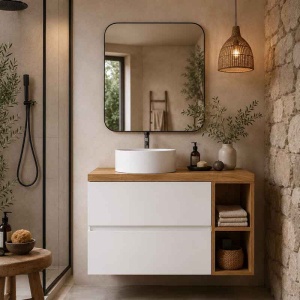 Mobilier suspendat pentru lavoar Fluminia Genova alb lucios 80 x 46 cm - Img 9