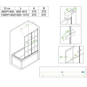 Paravan de cada PR06, Dimensiune 100x140cm, Sticla securizata 6mm, Culoare Negru - Img 4