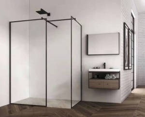 Perete Dus Walk-In, PRO MADERA DUO, Dimensiuni la alegere, 2 Pereti, Sticla Securizata 8 mm, Inaltime 195 cm, Negru - Img 2