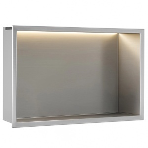 Raft de baie incastrat in perete, cu LED, 30 x 60 cm, Steel Brush