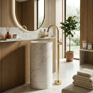 Robinet pentru lavoar freestanding Rea Lungo Gold - Img 2