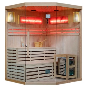 Sauna finlandeza cu temperatura inalta si soba Harvia 6kW pentru 4-5 persoane Kemi 150 x 150 cm