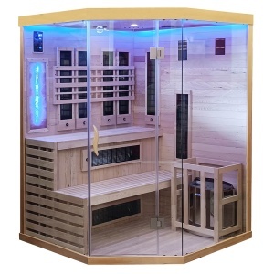 Saună finlandeză și cu infraroșu pentru interior, 150x150x200 cm, încălzitor electric 6 kW, piatră de sare inclusă