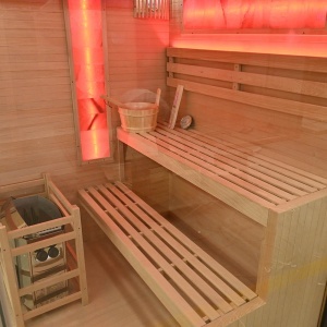 Sauna uscata finlandeza cu soba 6kW si cromoterapie pentru 3 persoane TS3 Black 150 x 140 x 190 cm - Img 4