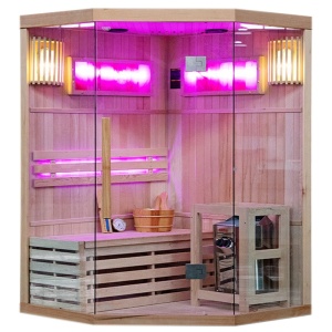 Sauna uscata finlandeza cu temperatura inalta si soba Harvia 3.5kW, Kemi 120 x 120 cm pentru 2 persoane