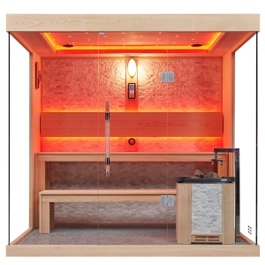 Sauna uscata finlandeza pentru interior MUE-1250 cu soba Harvia 6 kW – 220 x 180 x 210 cm, 4 locuri