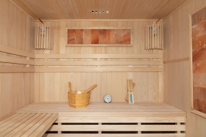 Sauna uscata MO-EA4S cu aragaz HARVIA 6 kW, piatra de sare si izolatie de perete 180x160x200 cm - Img 11