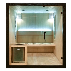 Saună uscată MO-EA4S LUX cu soba Harvia de 8 kW, piatră de sare și izolație de perete 180 x 180 x 200 cm - Img 2
