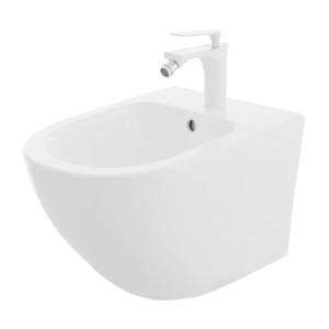 Set Bideu REA CARLO MINI Si Vas WC REA CARLO FLAT MINI GOLD EDGE RIMLESS, Montaj Suspendat, Ceramica Sanitara, Capac Soft-Close Inclus, Alb/Auriu - Img 3
